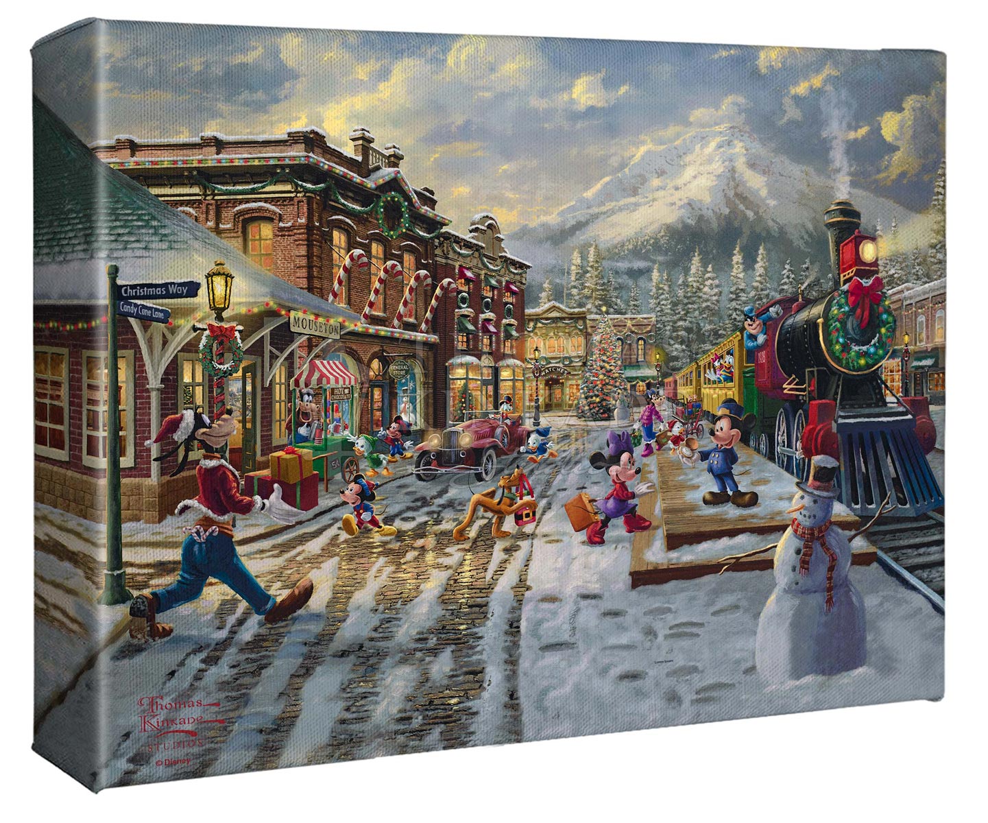 thomas kinkade mickey and minnie candy cane express