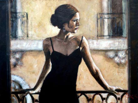 fabian perez brunette at the balcony