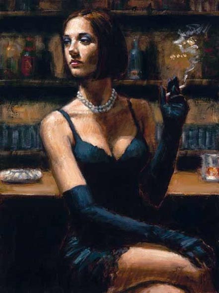 fabian perez brunette at the bar