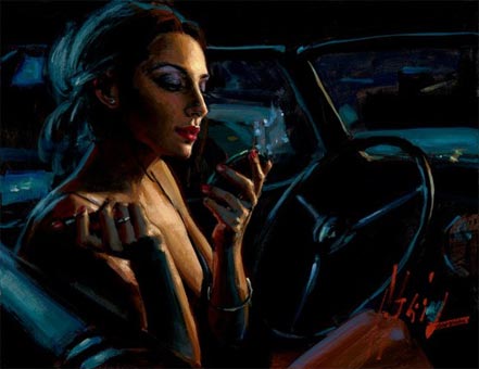 fabian perez darya in car with lipstick