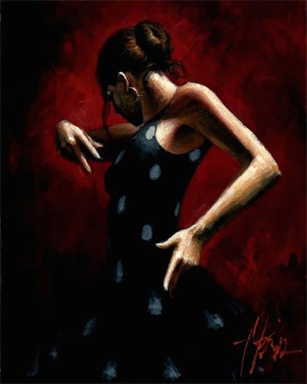 fabian perez el baile del flamenco en rojo with polka dots