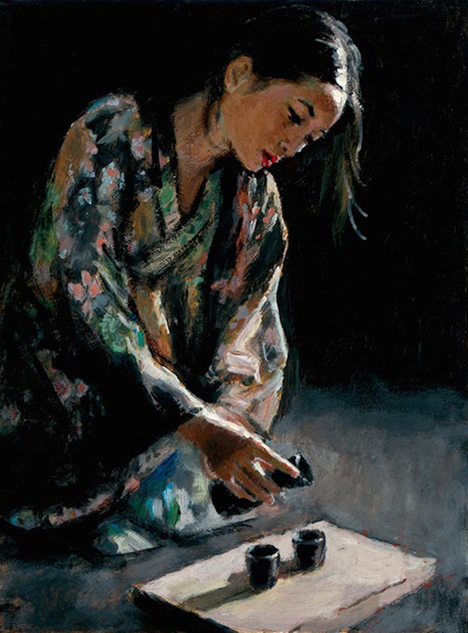 fabian perez geisha pouring sake