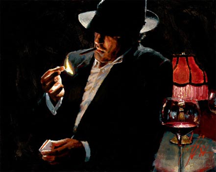 fabian perez man lighting cigarette ii