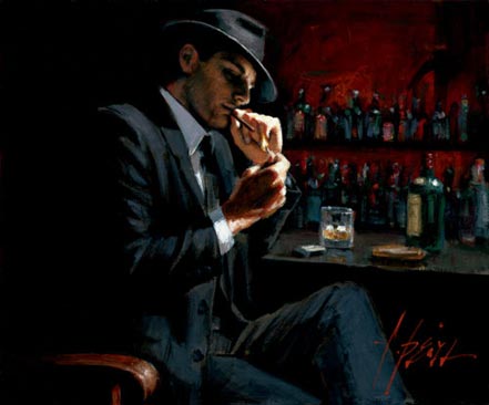 fabian perez man lighting cigarette iii
