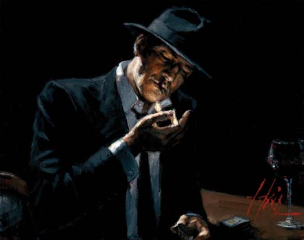 fabian perez man lighting cigarette