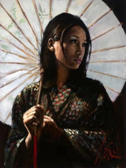 fabian perez michiko ii with white umbrella