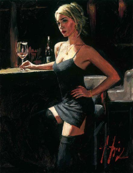 fabian perez monika at bar with white