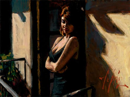fabian perez saba at the balcony with black dress