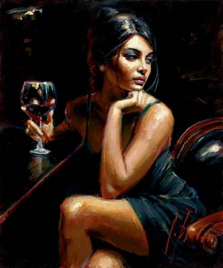 fabian perez saba with red wine