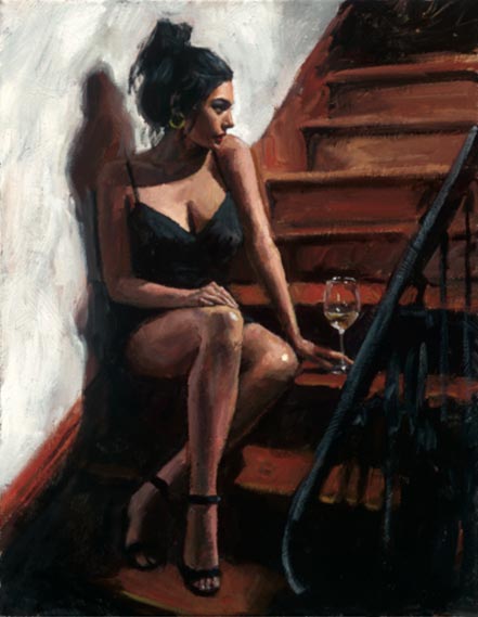 fabian perez white wine on the stairs ii