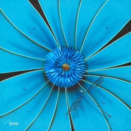 michael godard aqua flower dragonfly
