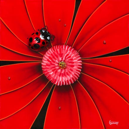 michael godard red flower lady bug
