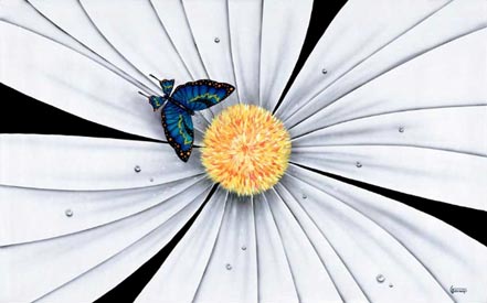 michael godard white flower butterfly