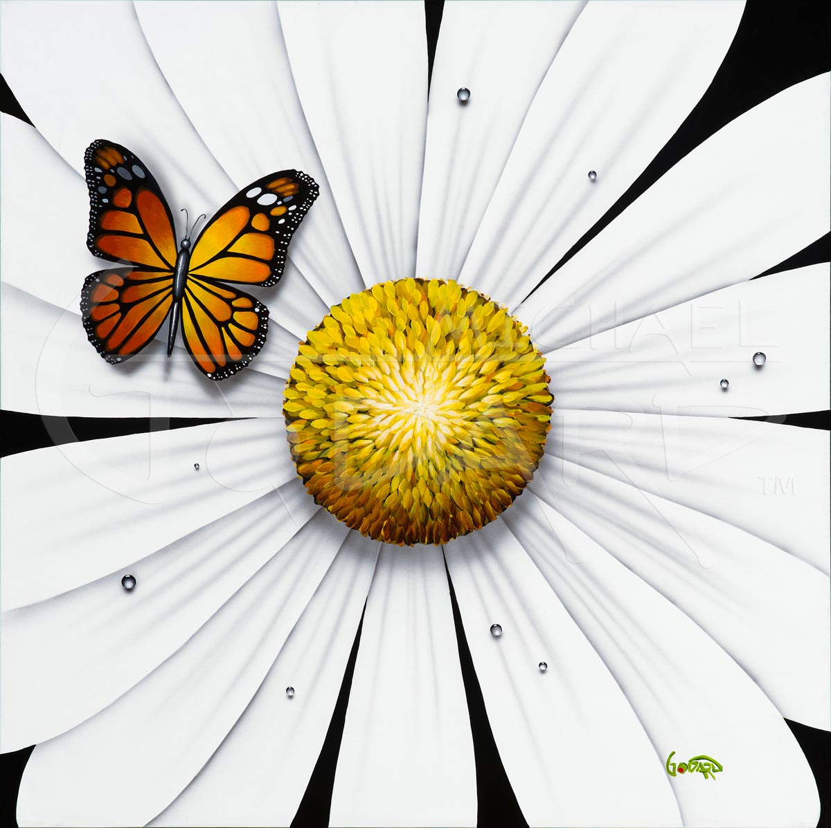 michael godard flower series white flower butterfly