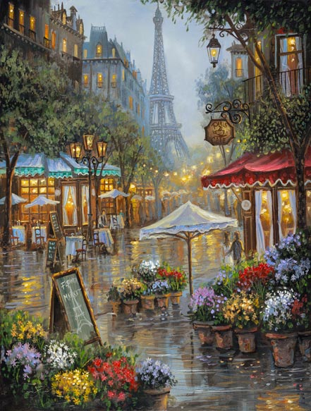 robert finale paris flower market metal art print