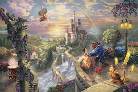 thomas kinkade beauty and the beast falling in love
