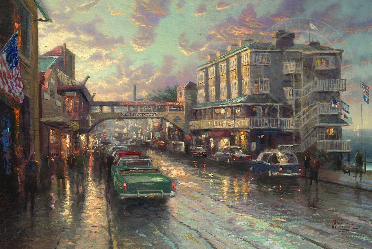 thomas kinkade cannery row sunset