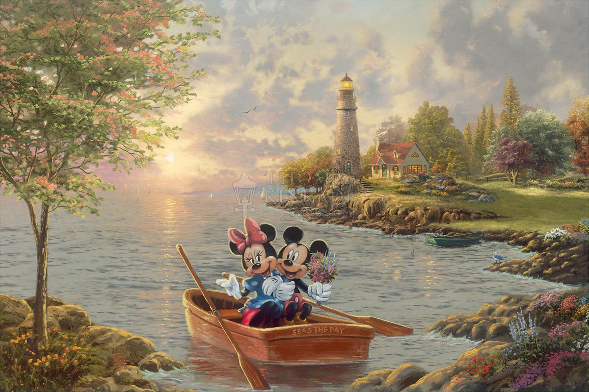 thomas kinkade mickey and minnie lighthouse cove