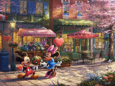 thomas kinkade mickey and minnie - sweetheart cafe