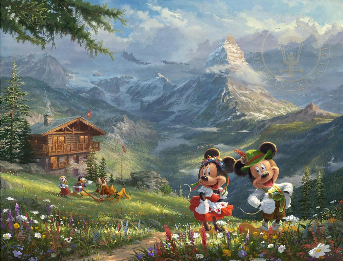 thomas kinkade mickey and minnie in the alps