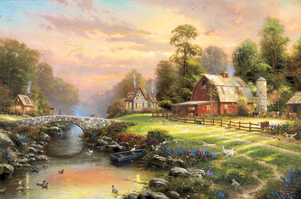 thomas kinkade sunset at riverbend farm