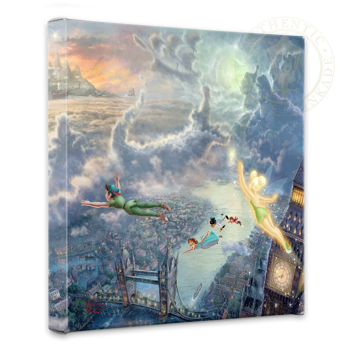 Tinker Bell and Peter Pan Fly to Neverland - 14&#34; x 14&#34; Gallery Wrapped Canvas
